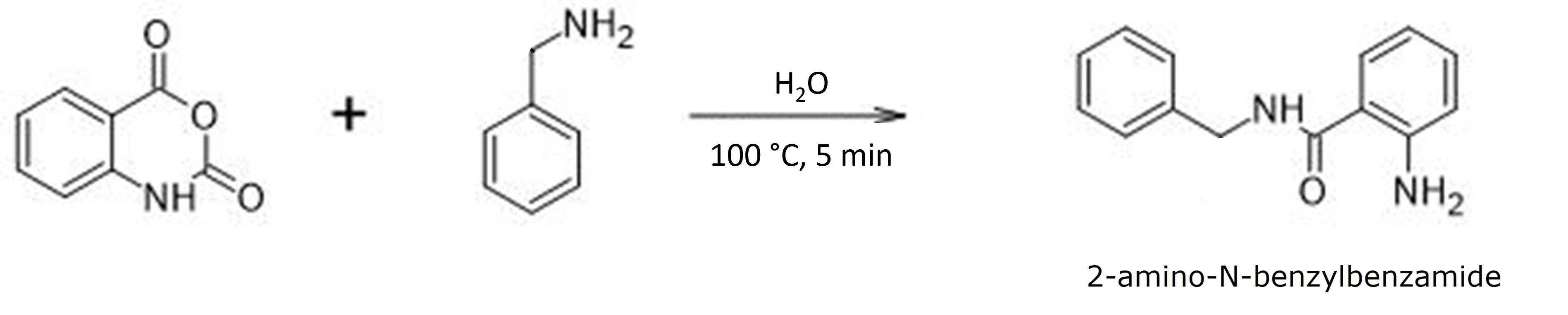 図1：イサト酸無水物とベンジルアミンの反応式。