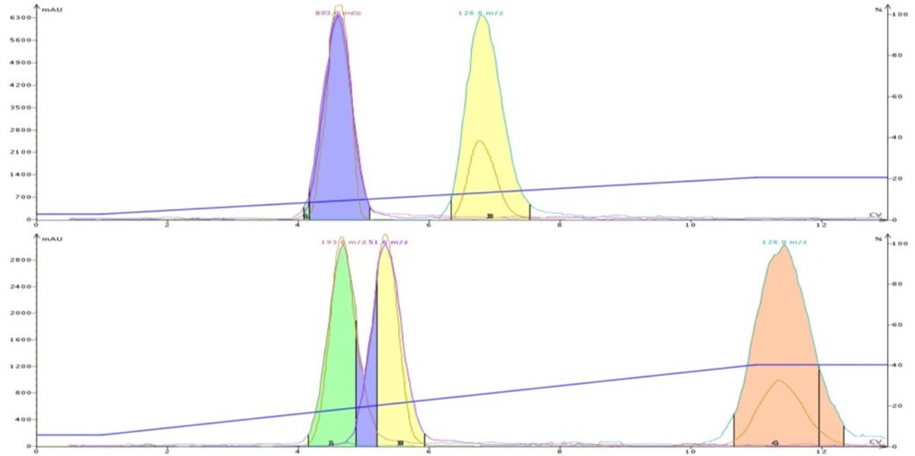 图1.DCM/甲醇（9:1）和DCM/乙腈（8:2）的色谱图