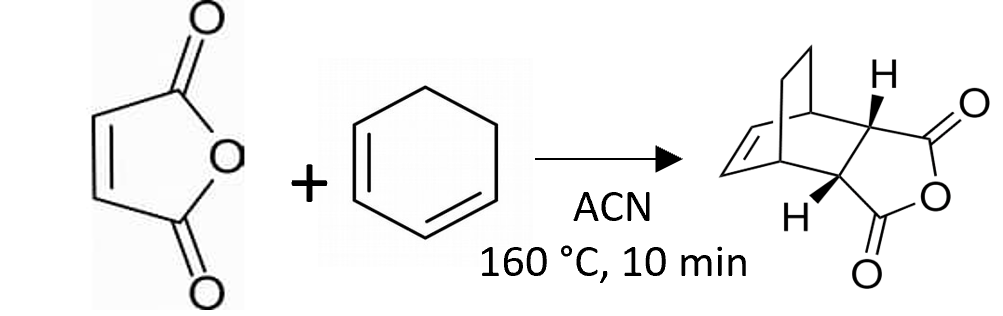 図2.Diels-Alder反応式。合成条件はアセトニトリル, 160℃, 10分。